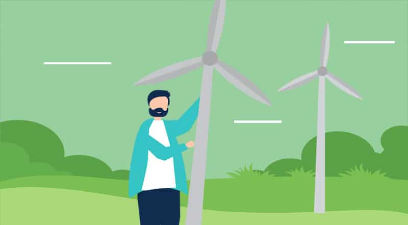 man holding wind turbine